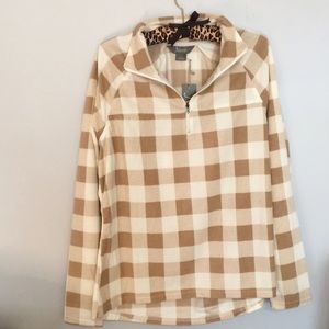 🎉 NWT Large Checkerboard Cream Brown Fleece GREAT CHRISTMAS GIFT